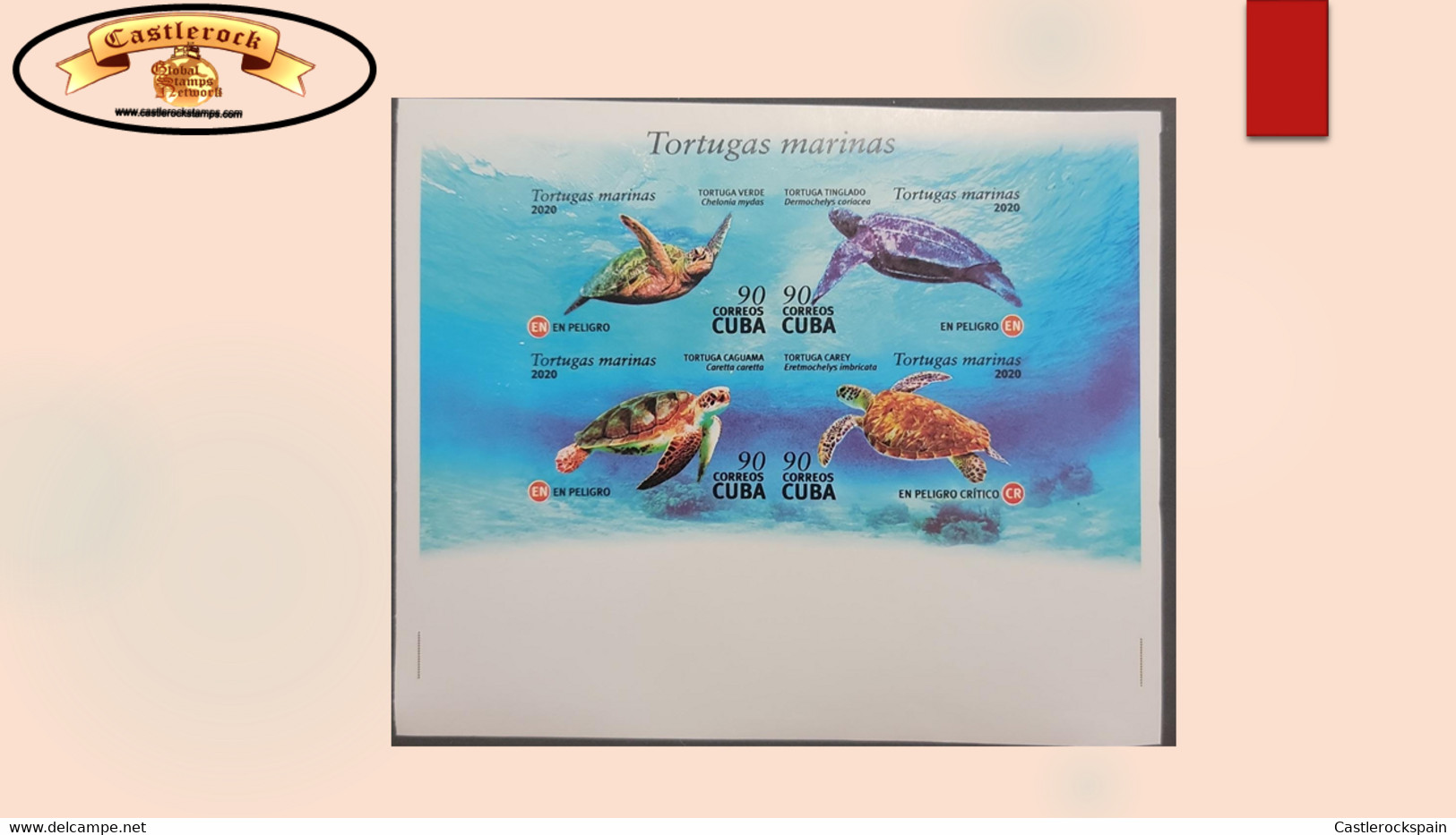 O) 2020 CUBA, CARIBBEAN, IMPERFORATED, SEA TURTLES IN DANGER OF EXTINCTION, CHELONIA MYDAS, DERMOCHELYS, CARETTA, ERETMO - Imperforates, Proofs & Errors