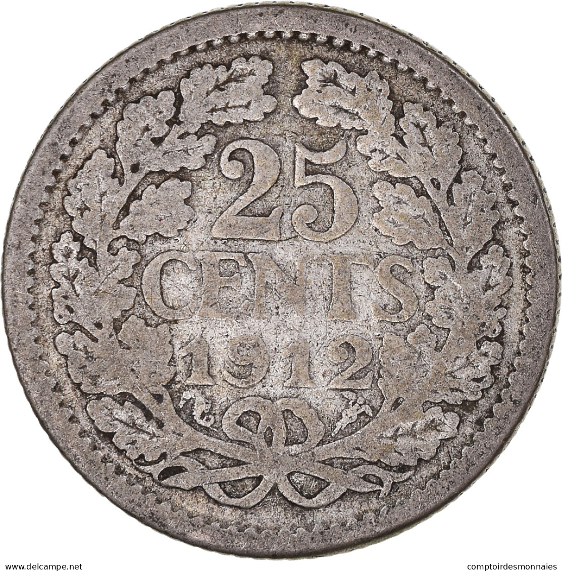 Monnaie, Pays-Bas, Wilhelmina I, 25 Cents, 1912, Utrecht, TB, Argent, KM:146 - 25 Centavos