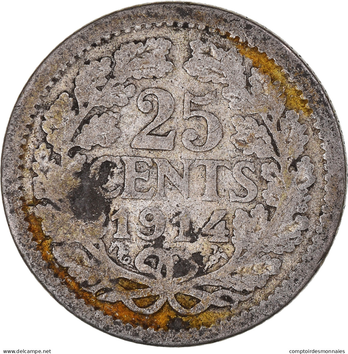 Monnaie, Pays-Bas, Wilhelmina I, 25 Cents, 1914, Utrecht, TB, Argent, KM:146 - 25 Centavos