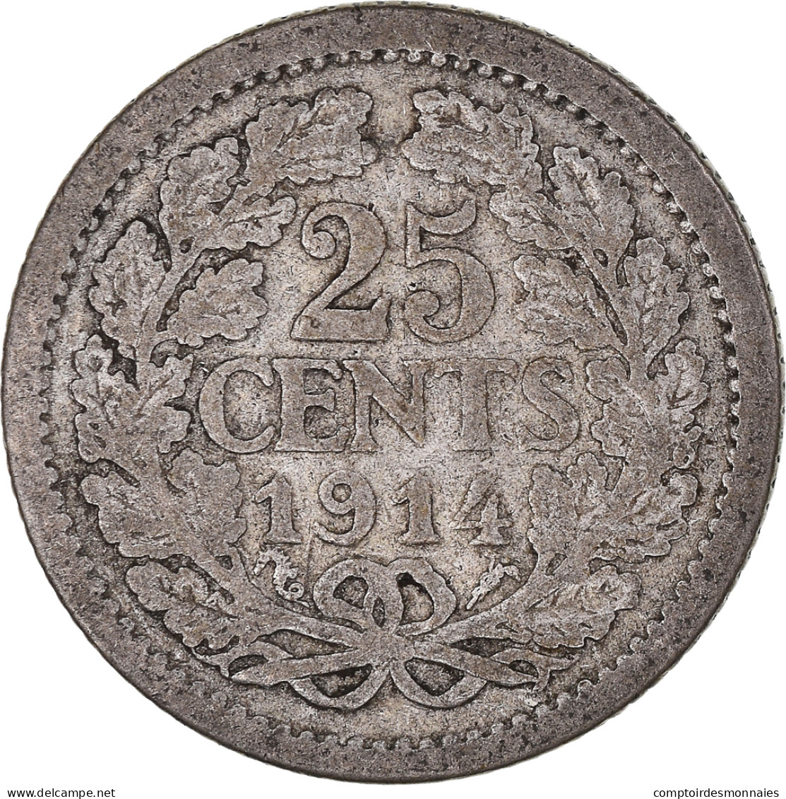 Monnaie, Pays-Bas, Wilhelmina I, 25 Cents, 1914, Utrecht, TB, Argent, KM:146 - 25 Cent