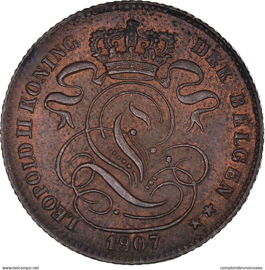 Monnaie, Belgique, Leopold II, Centime, 1907, Bruxelles, TTB+, Cuivre, KM:34.1 - 1 Cent