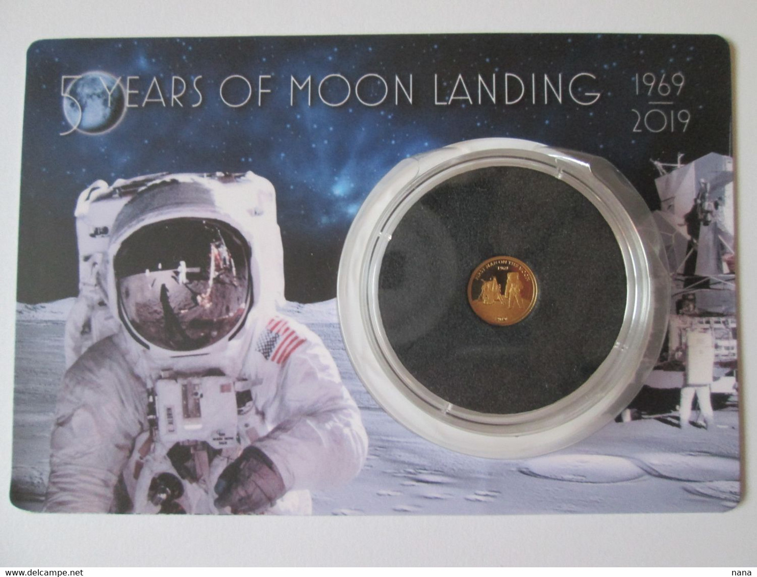 Rare! Barbados 10 Dollars 50 Years Of Moon Landing 2019 Proof Gold Coin.9999 Mintage Limited Edition=5000 In Folder - Barbades