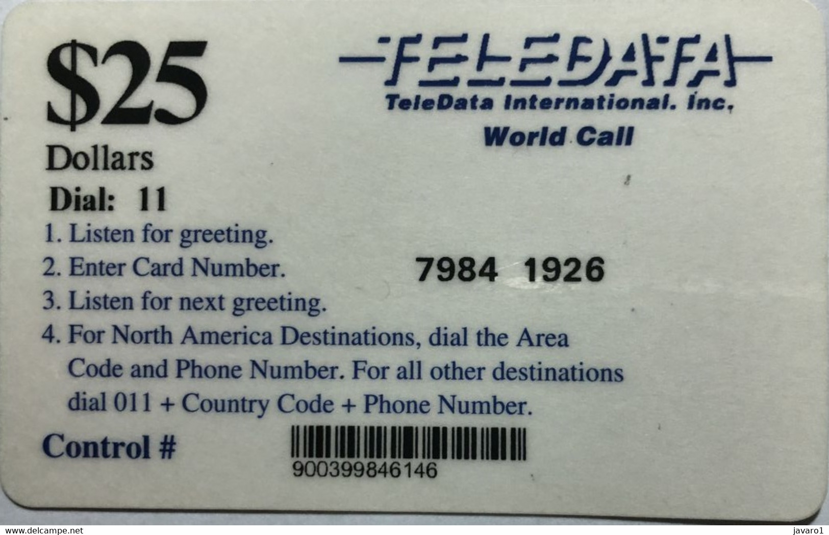 ANGOLA : D03A $25 Black  TELEDATA Blue (short Barcode) World Cal USED - Angola