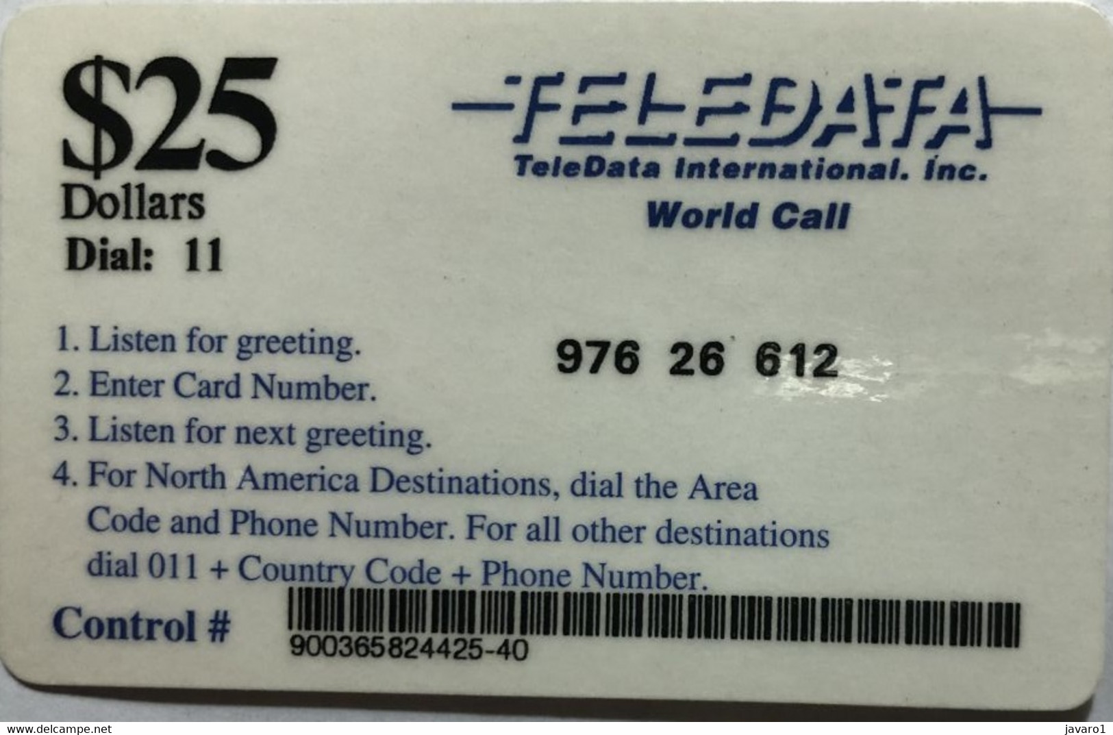 ANGOLA : D03 $25 Black  TELEDATA Black World Call USED - Angola