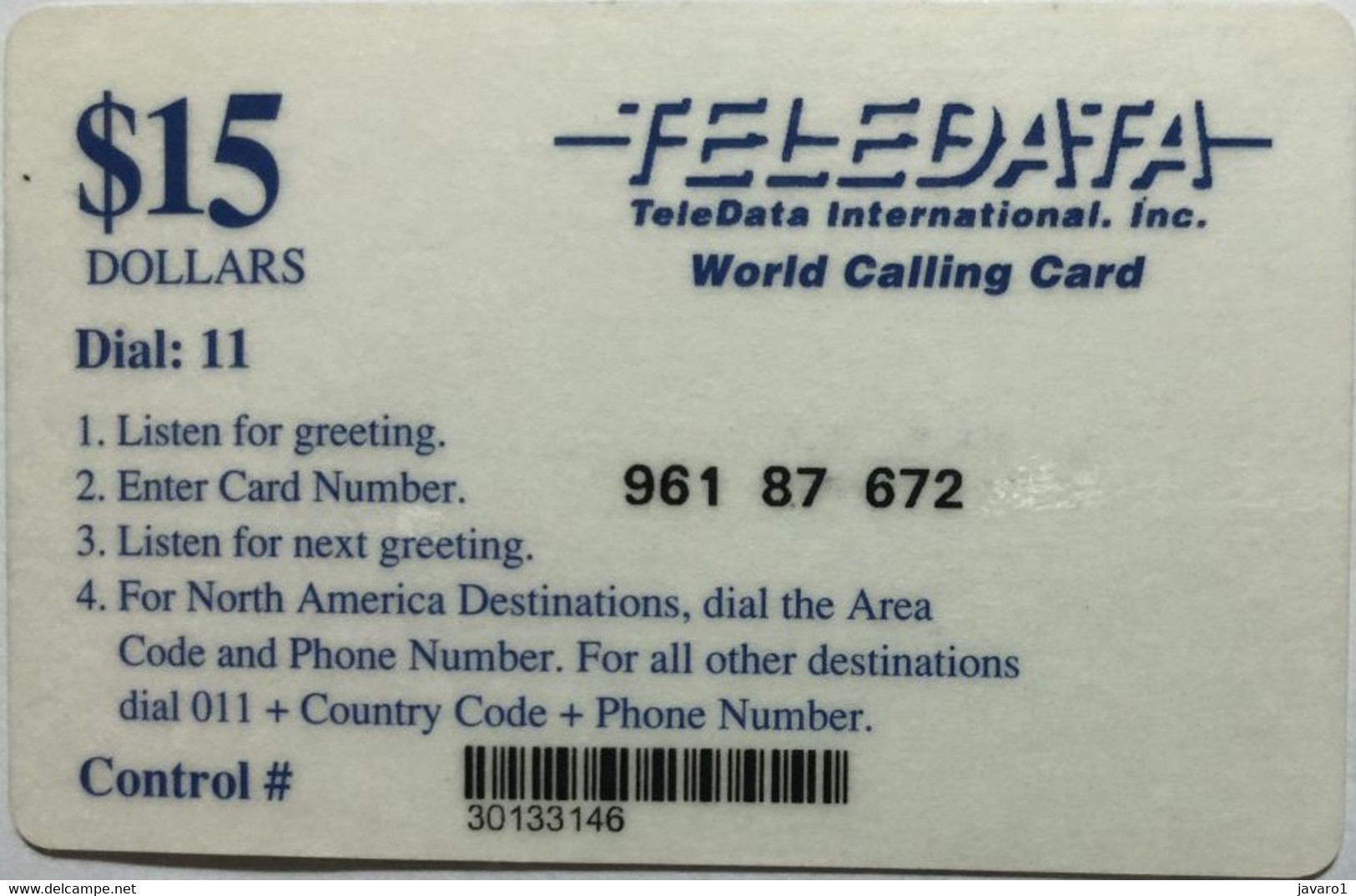 ANGOLA : D02 $15 Blue   TELEDATA Blue World Calling Card USED - Angola