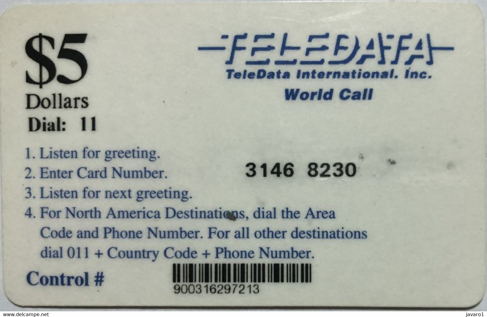 ANGOLA : D01 $ 5 Black  TELEDATA Blue World Call USED - Angola