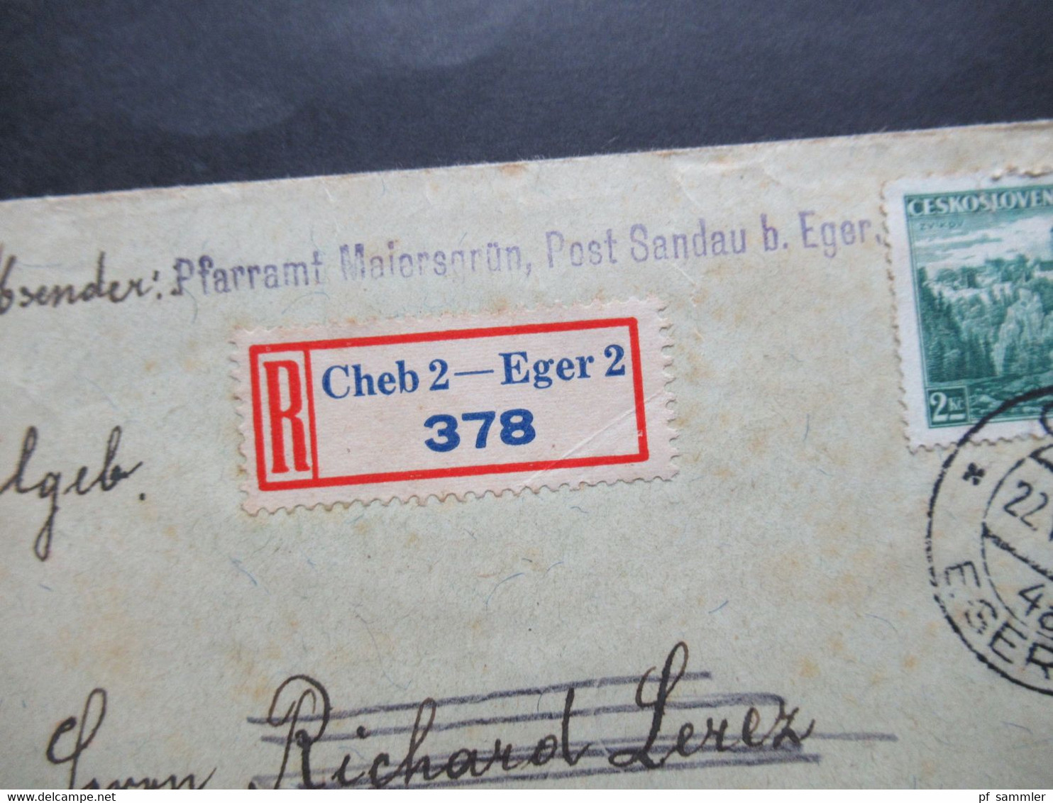 CSSR 1938 Remboursement / Nachnahme / Einschreiben Cheb 2 - Eger 2 Nach Königsberg Abs: Pfarramt Maiersgrün Post Sandau - Brieven En Documenten