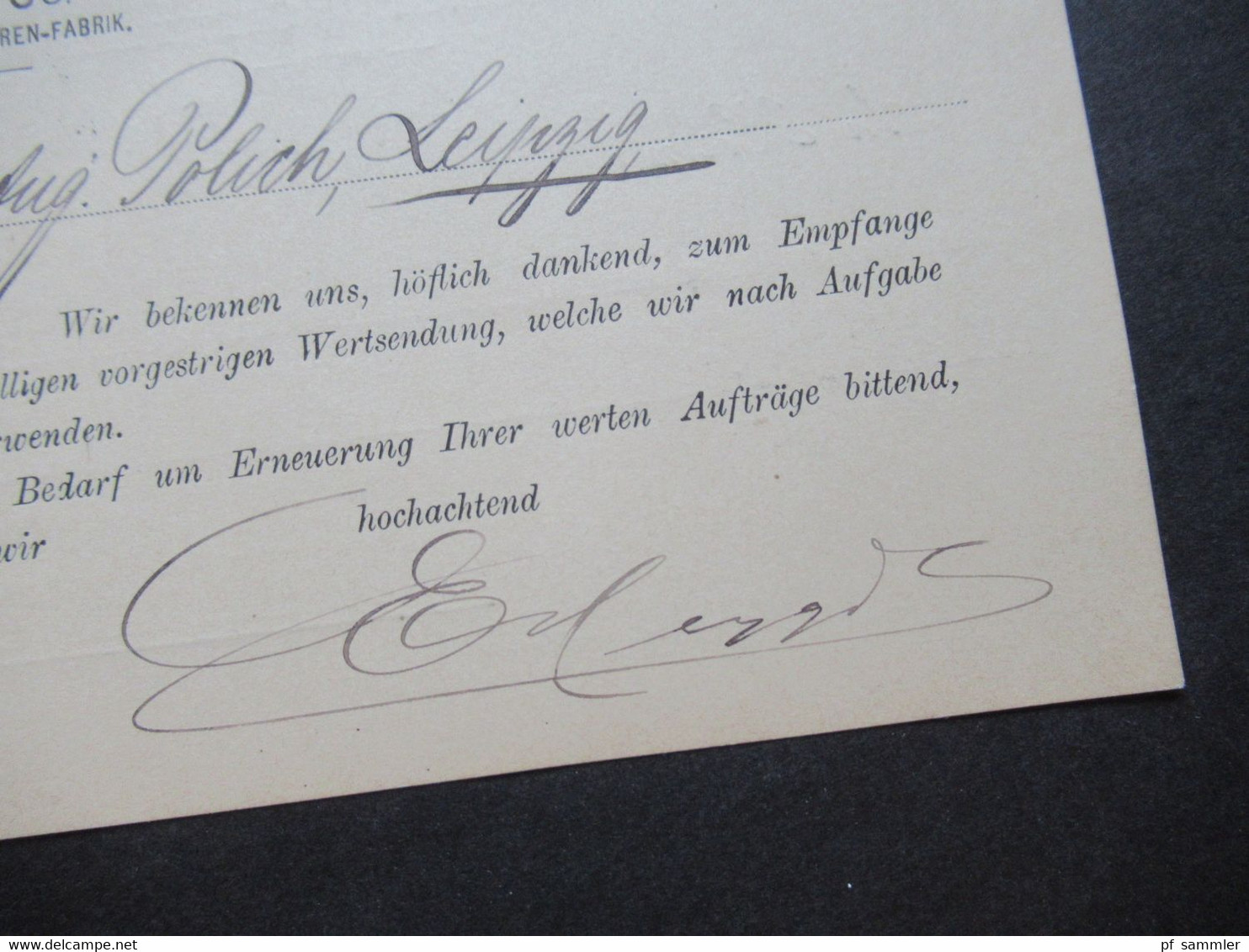 AD Württemberg 1901 Bedruckte PostkarteE. Heyge & Co. Mechanische Tricotwaren Fabrik  Empfang Der Wertsendung - Brieven En Documenten
