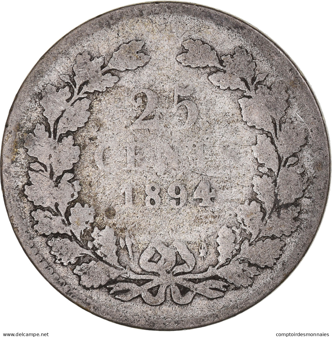 Monnaie, Pays-Bas, Wilhelmina I, 25 Cents, 1894, Utrecht, TB, Argent, KM:115 - 25 Centavos