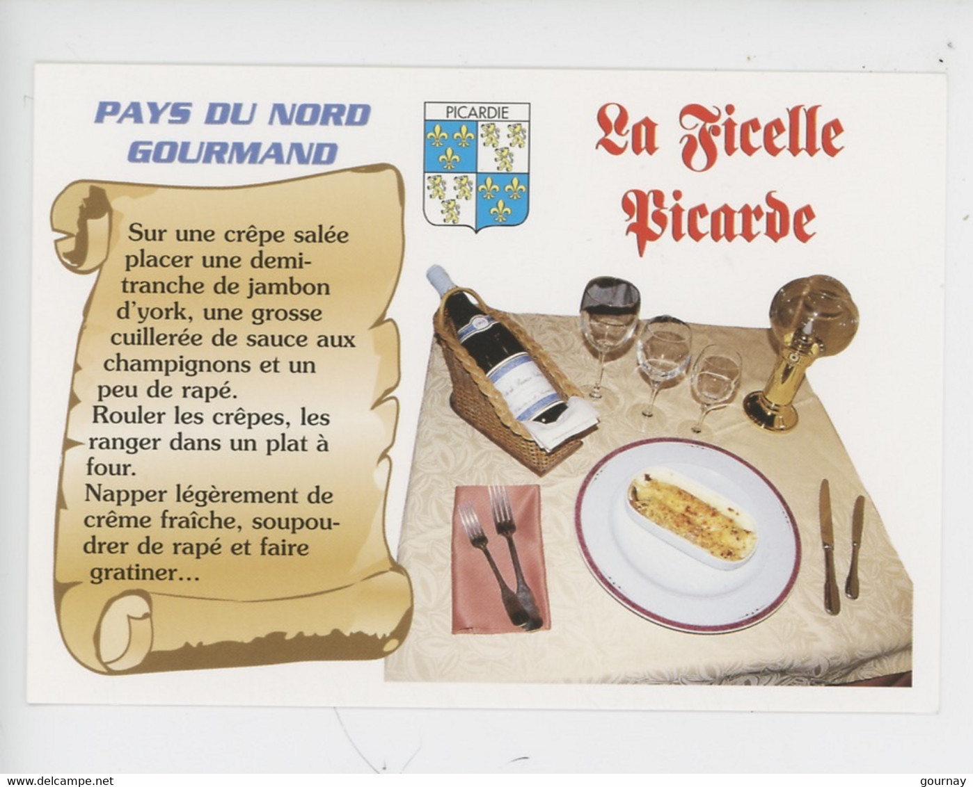 Picardie Pays Du Nord Gourmand -  Recette De La Ficelle Picarde - Blason - Parchemin - Cp Vierge N°1480 Florimage - Picardie