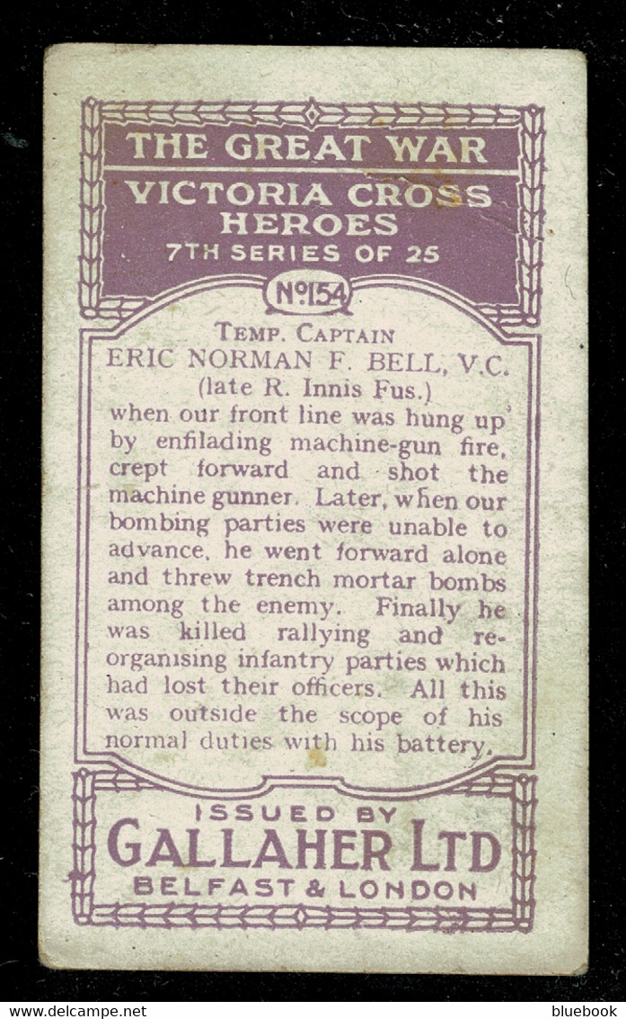 Ref 1544 - Victoria Cross Hero Eric Norman F. Bell V.C. - Royal Innis. Fusilers. Cigarette Card - Military - Other & Unclassified