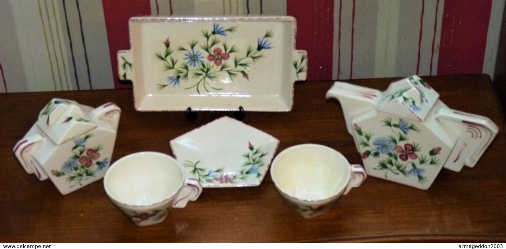 DESVRES TRES RARE ART DECO SERVICE A THE 2 PERSONNES 6 PIECES DONT PLATEAU BE - Desvres (FRA)