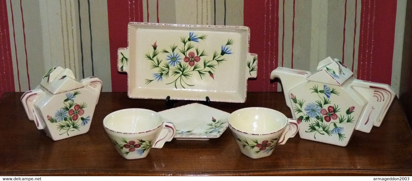 DESVRES TRES RARE ART DECO SERVICE A THE 2 PERSONNES 6 PIECES DONT PLATEAU BE - Desvres (FRA)