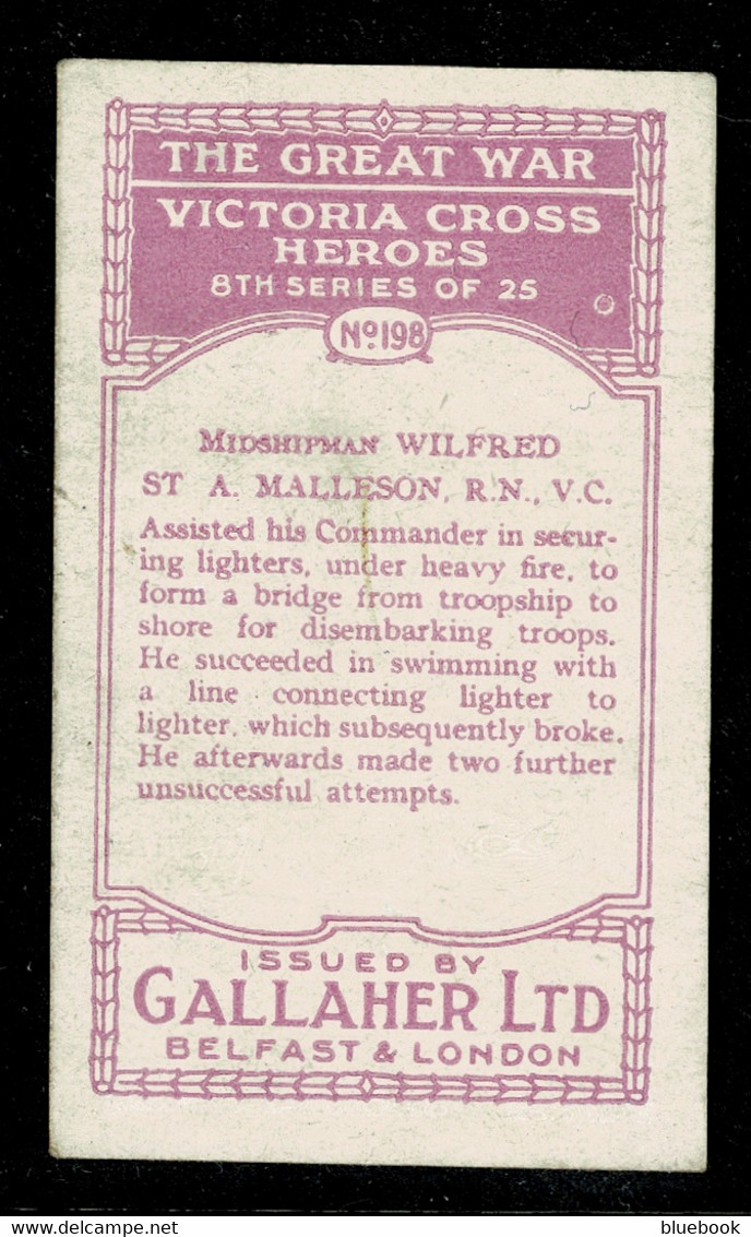 Ref 1544 - Victoria Cross Hero Midshipman Wilfred St. A. Malleson - Cigarette Card - Military Navy - Andere & Zonder Classificatie