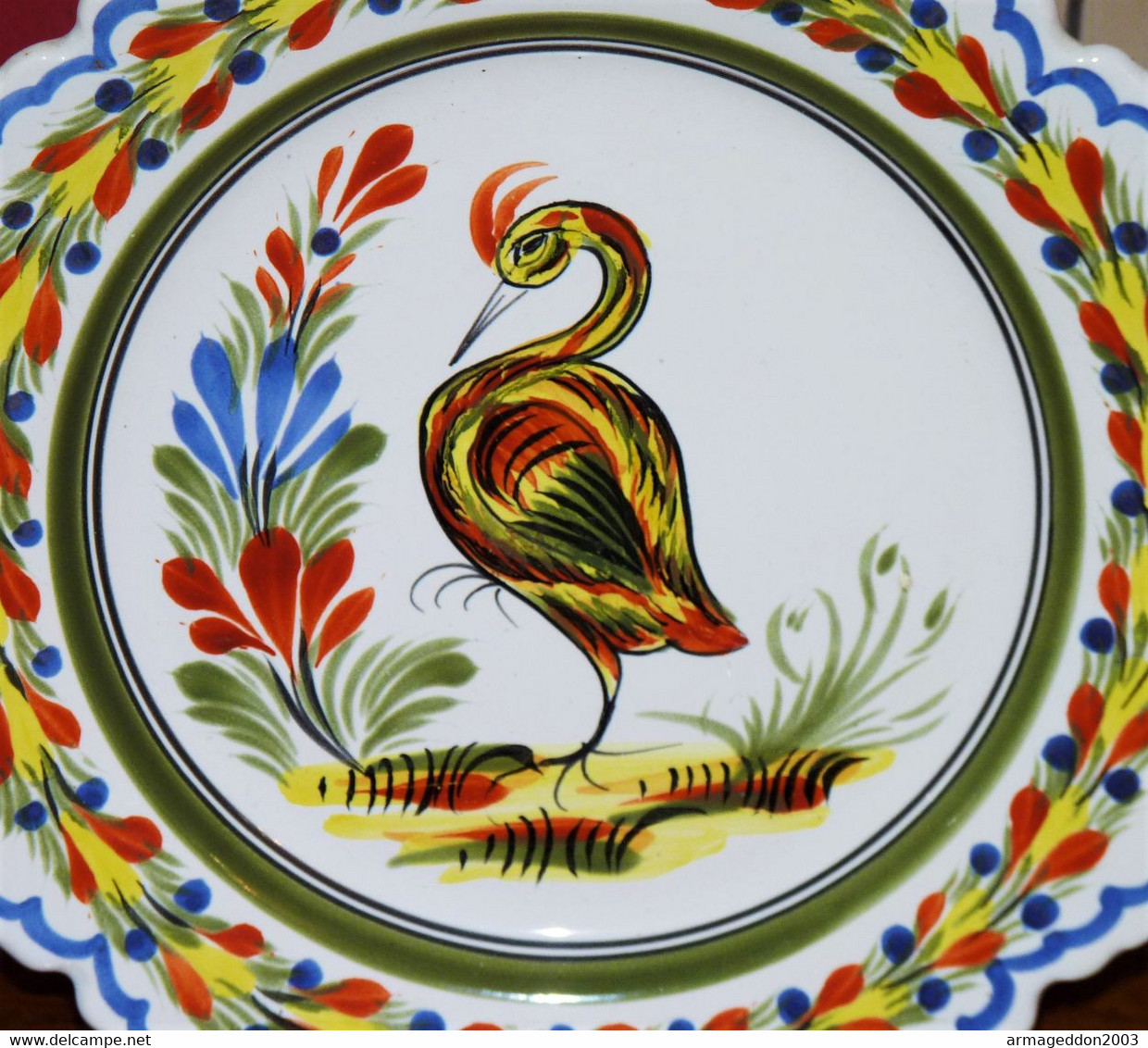 ASSIETTE DECOR HERON OISEAU CERAMIQUE HENRIOT QUIMPER SIGNEE F14-D2- BG TBE - Quimper/Henriot (FRA)