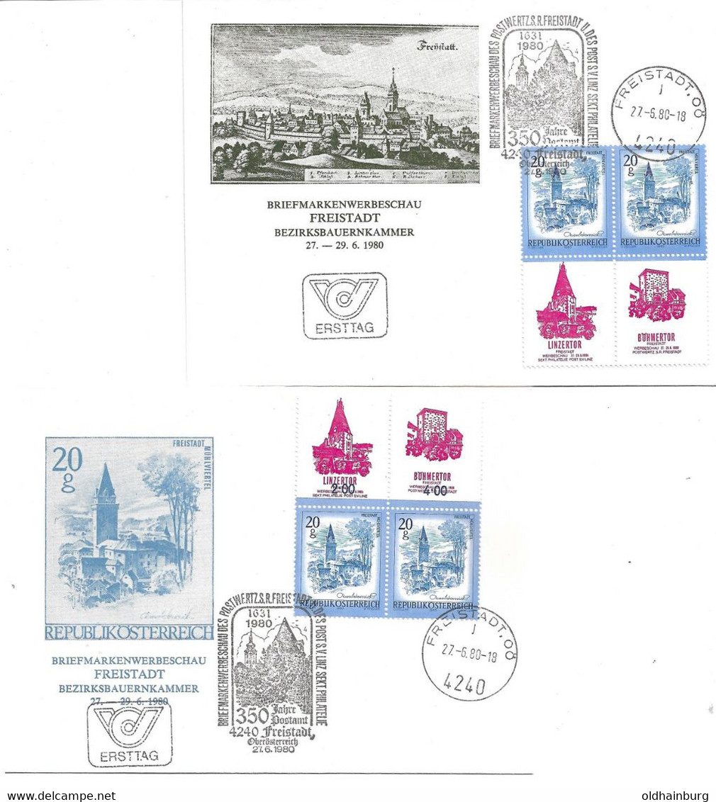 2062o: Allongen Marken Österreichs, 4240 Freistadt- Bezirksbauernkammer 2 Belege "Tab Oben & Unten" Aus 1980 - Freistadt