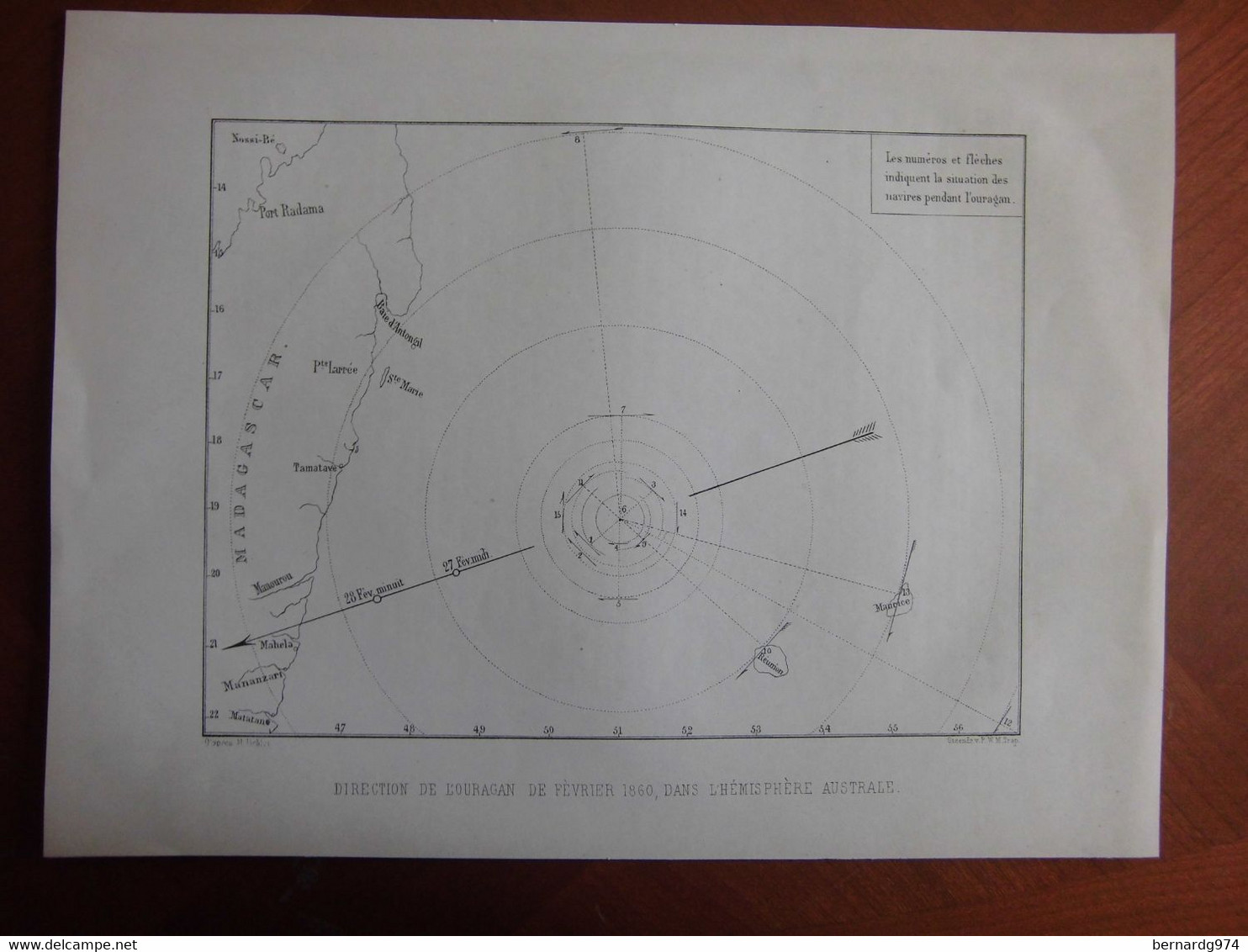 Madagascar Réunion Maurice : « Direction De L’Ouragan De Février 1860 » Par Pollen - Geographical Maps