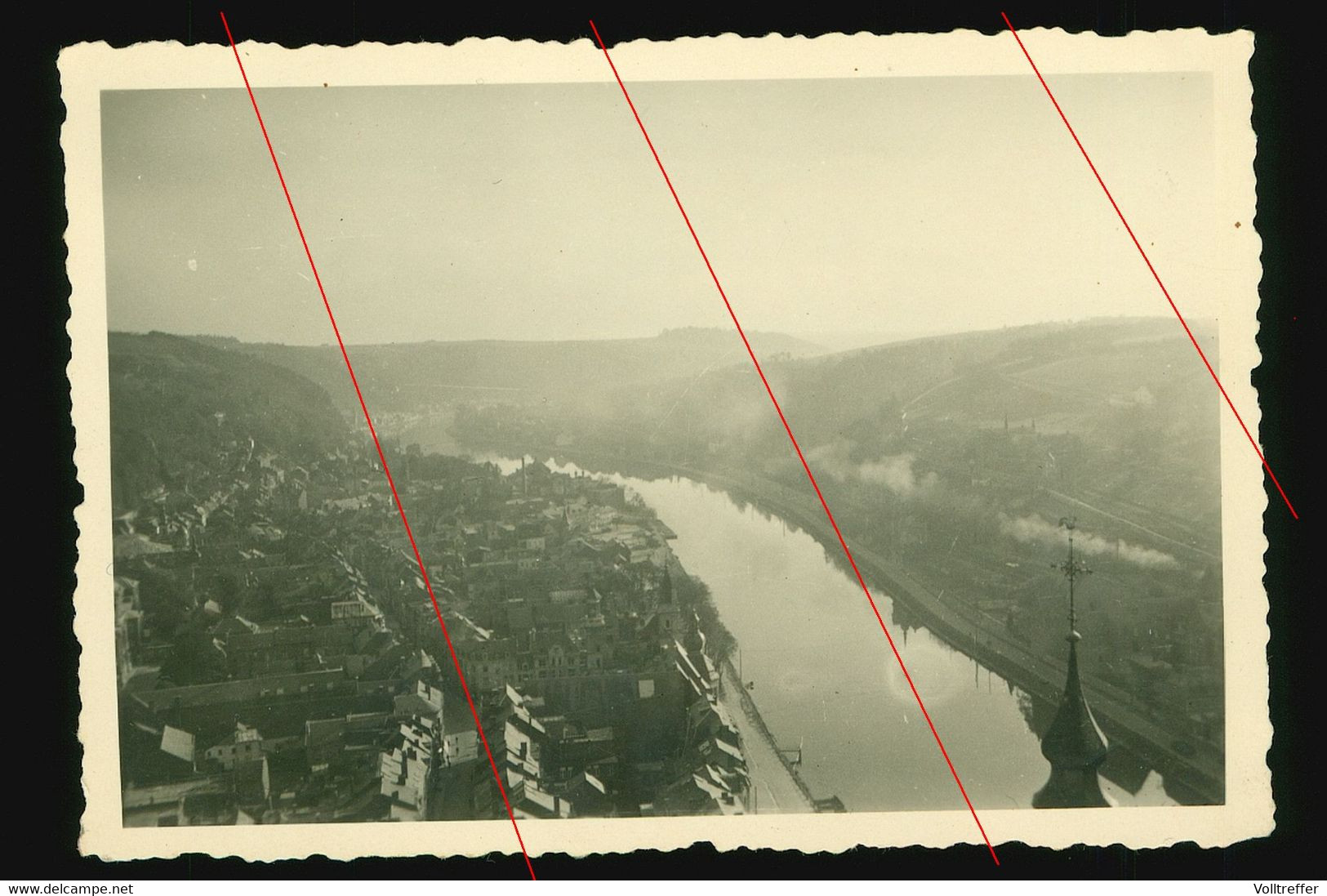 Orig. Foto Um 1940, Blick Von Der Zitadelle Dinant Auf Die Maas Richtung Givet, Ortspartie, Vogelschau - Dinant