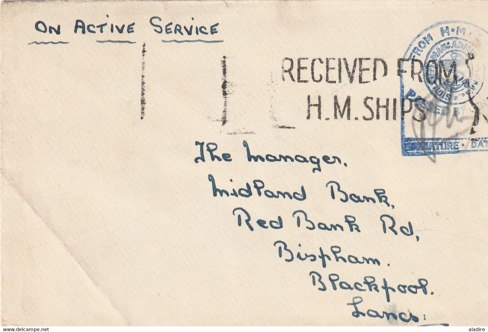 Circa 1940 - WW II - Soldier's Mail From HM Ships To Blackpool - Censorship - On Active Service - Marcophilie