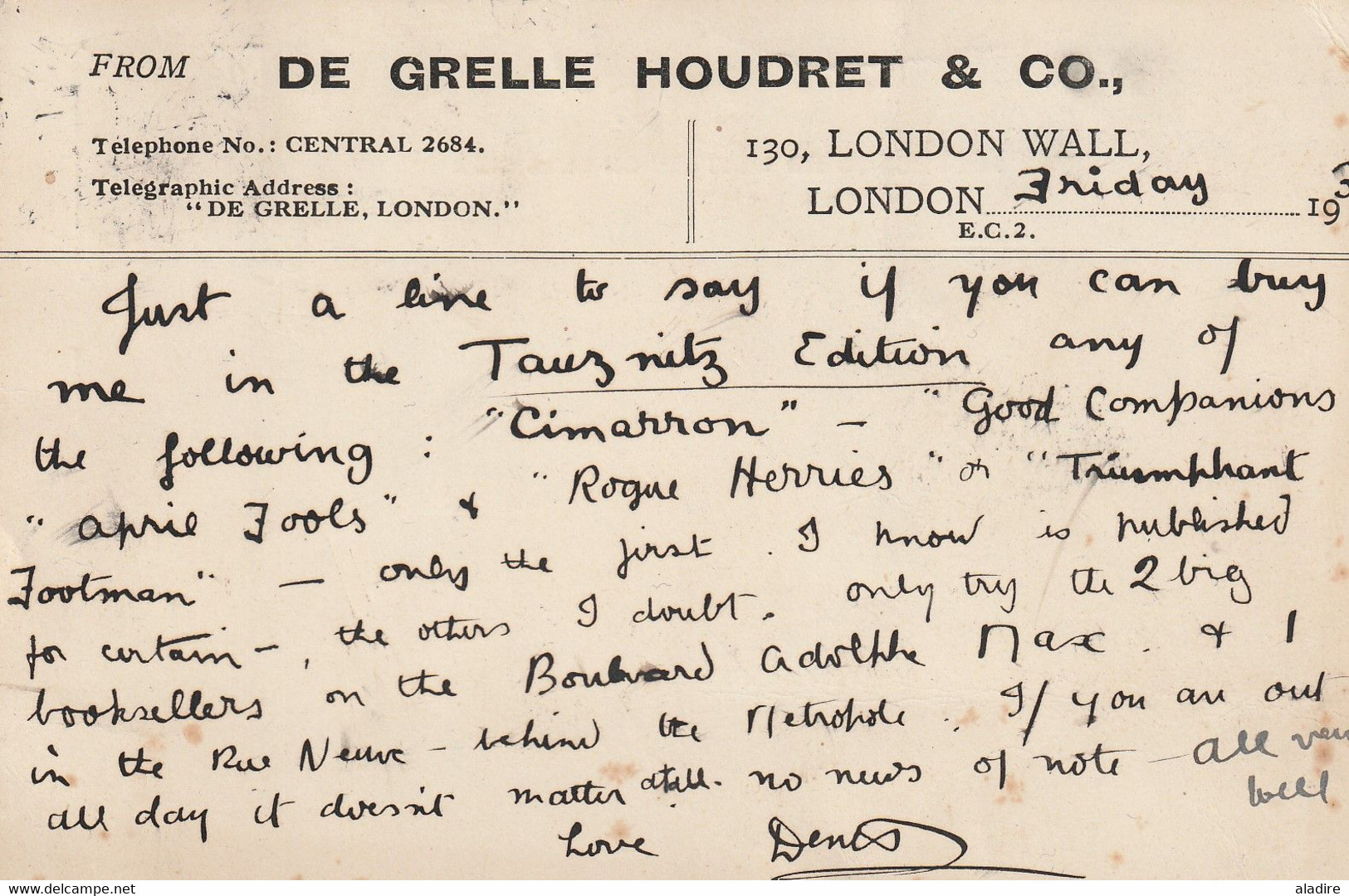 1930 - Post Card By Air Mail From London To Brussels Bruxelles, Belgium Belgique - 4 Pence Franking - Briefe U. Dokumente