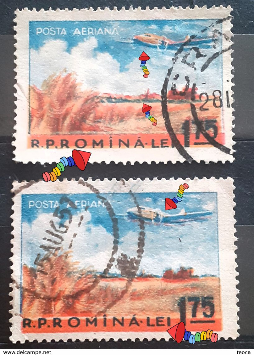 Errors Stamps Romania 1956 # Mi 1628 Printed With  Misplaced  Writing Romania, Color Fly Aviation Turisme,used - Varietà & Curiosità