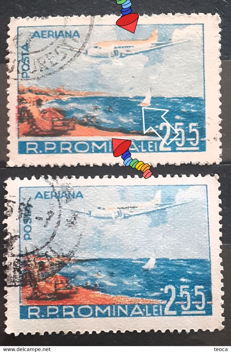 Stamps Errors Romania 1956 # Mi 1629 Printed With  Misplaced Image  Displacement From The Frame  Aviation Turisme Used - Plaatfouten En Curiosa