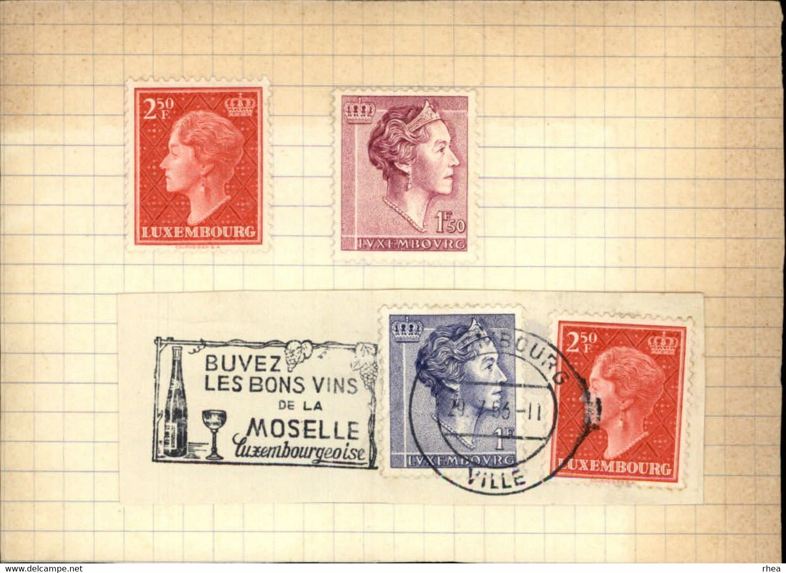 TIMBRES - LUXEMBOURG - 4 Timbres Collés Sur Bristol - Cachet Bons Vins De Moselle - 1963 - Altri & Non Classificati