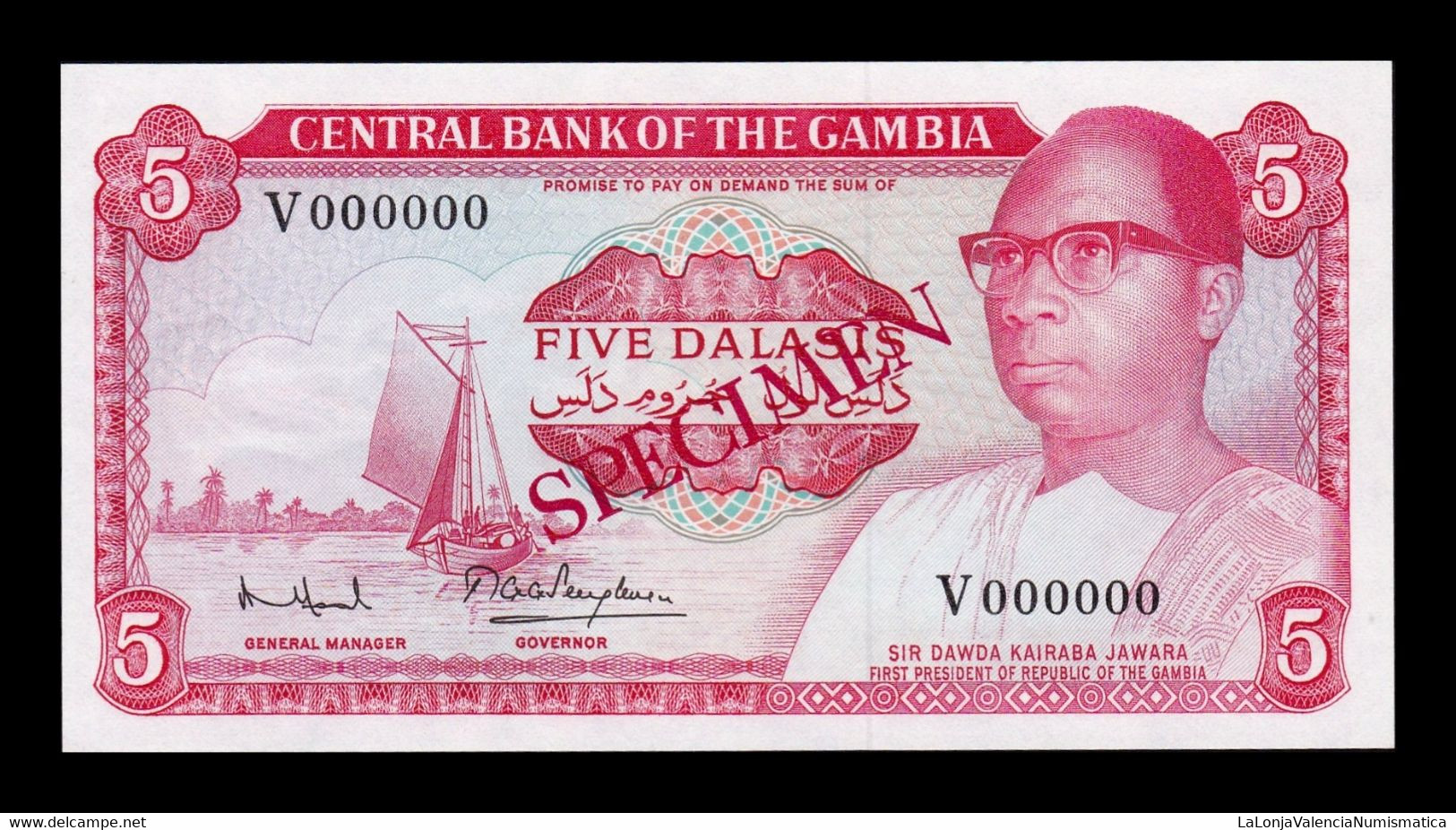 Gambia 5 Dalasis 1972-1986 Pick 5Ds Specimen SC UNC - Gambie