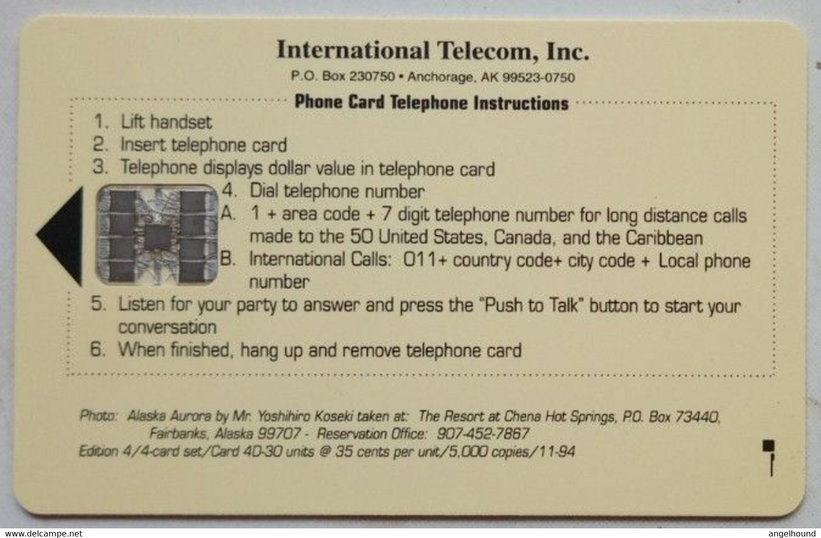 Alaska International Telecom 30 Units Aurora Borealis Photo - [2] Chip Cards