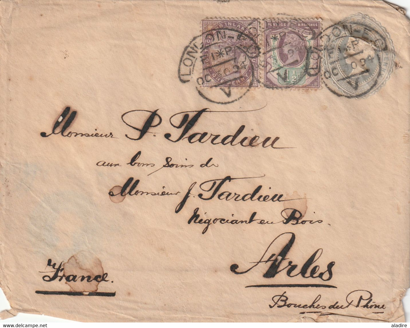 1894 - Cover Stationery With Additional Stamps From London EO  To Arles, France - Hooded Circle  Cancel - Storia Postale
