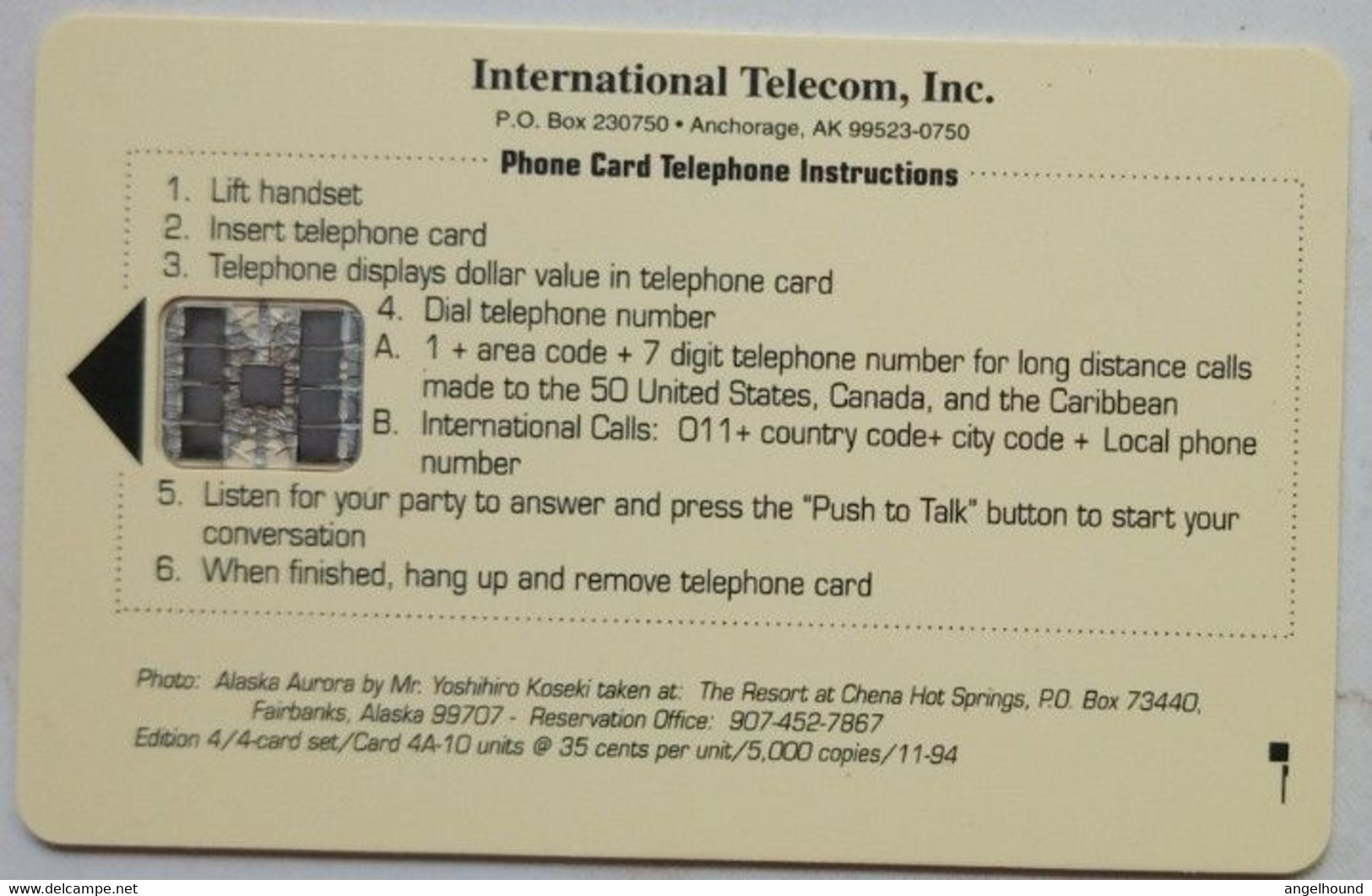 Alaska International Telecom 10 Units Alaska Borealis Photo - Cartes à Puce