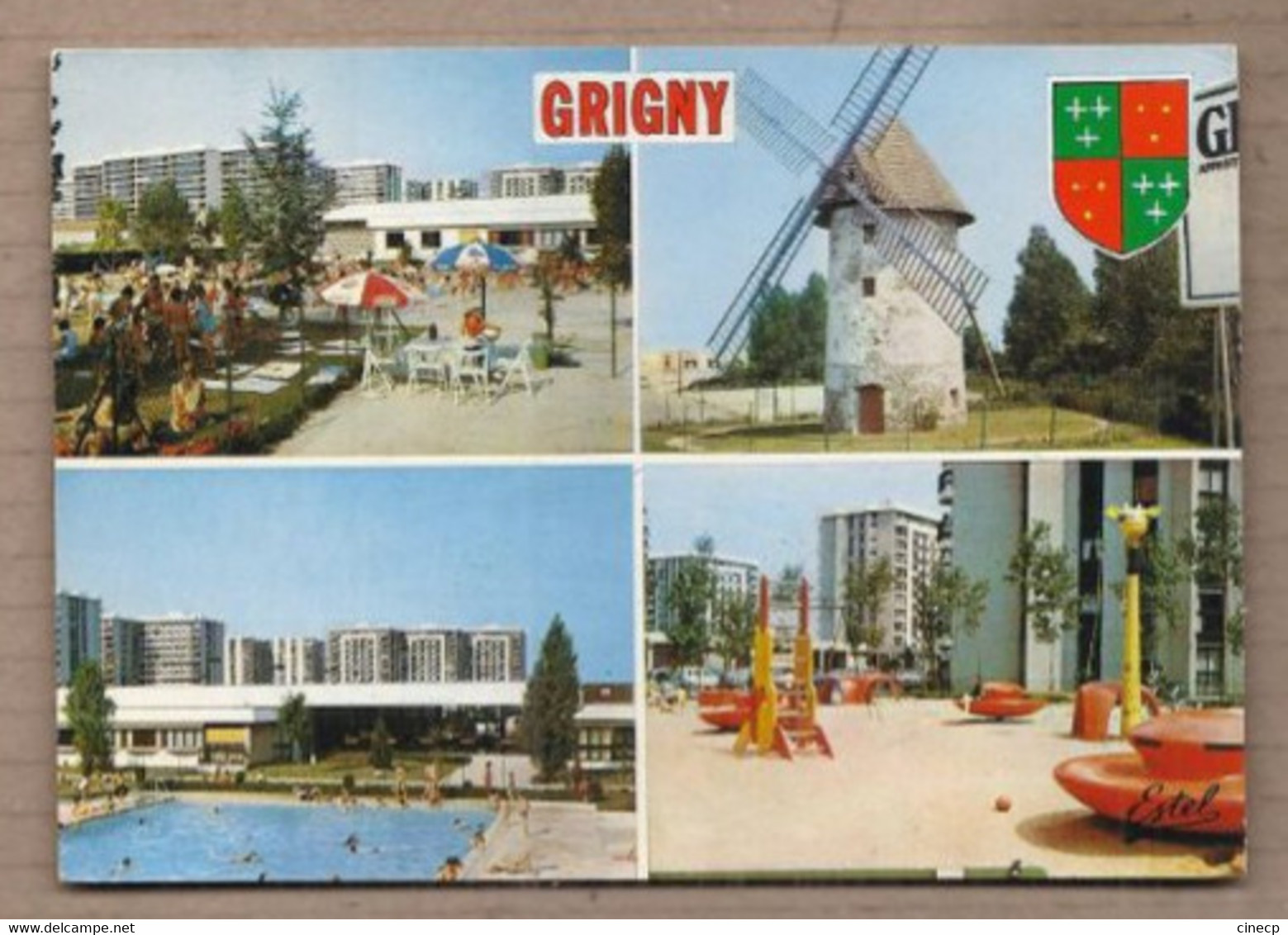 CPSM 91 - GRIGNY - TB CP Multivue Dont Jardin De La Piscine , Moulin à Vent , Piscine , Jardin Enfants Etc... - Grigny