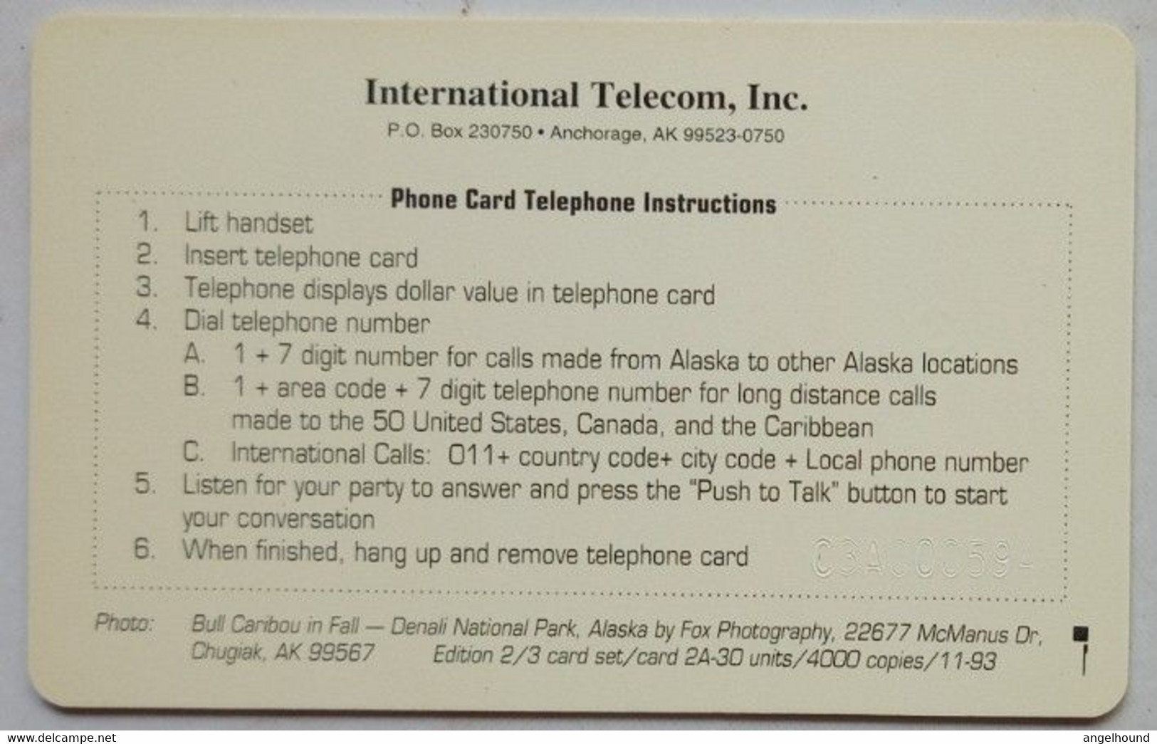 Alaska International Telecom $10.50 Bull Caribou In Fall- Denali National Park - [2] Chipkarten