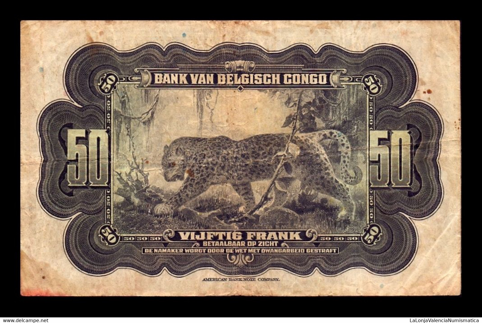 Congo Belga Belgium 50 Francs 1943 Pick 16b BC+ F+ - Bank Van Belgisch Kongo