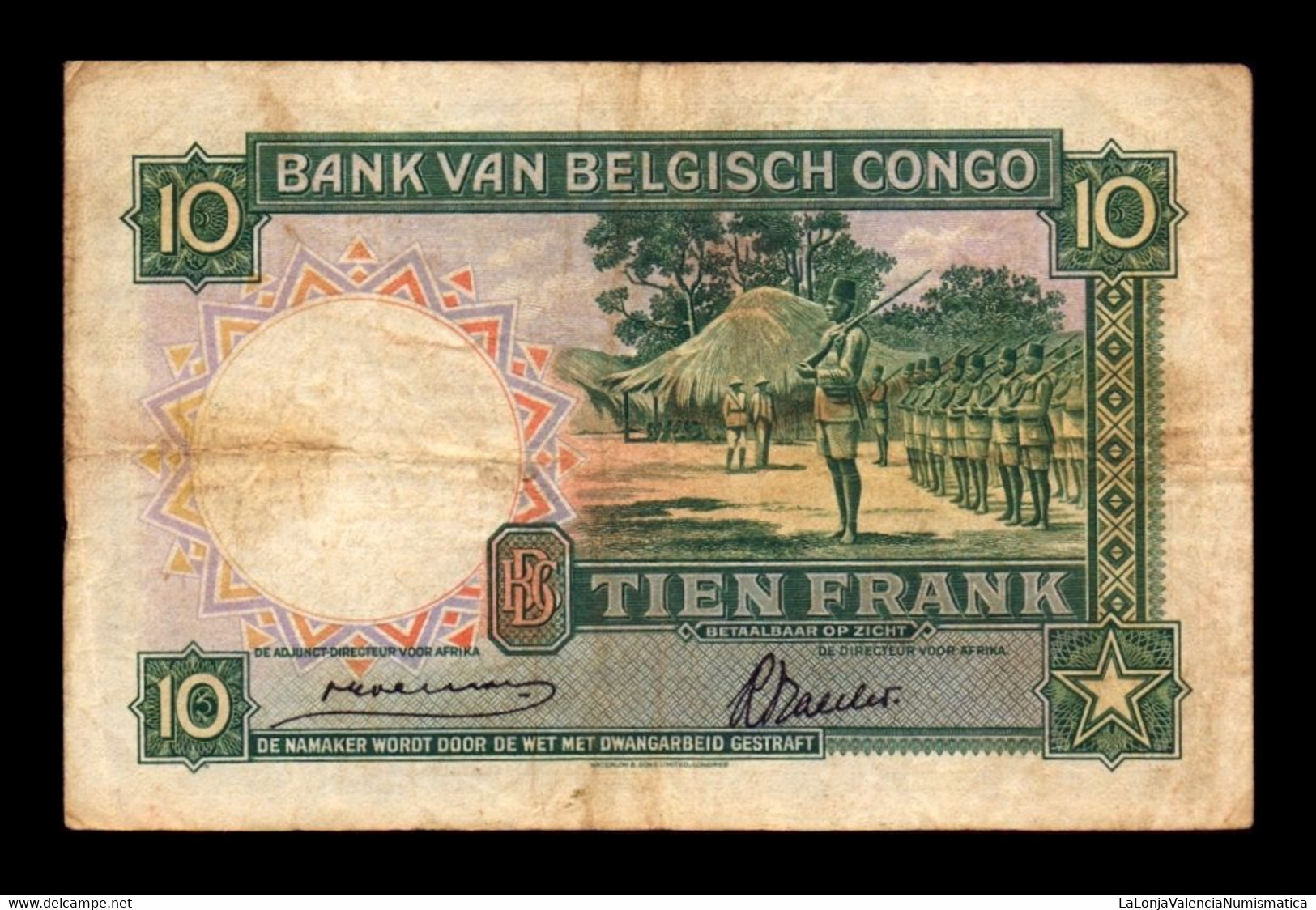 Congo Belga Belgium 10 Francs 1941 Pick 14 BC+ F+ - Bank Van Belgisch Kongo