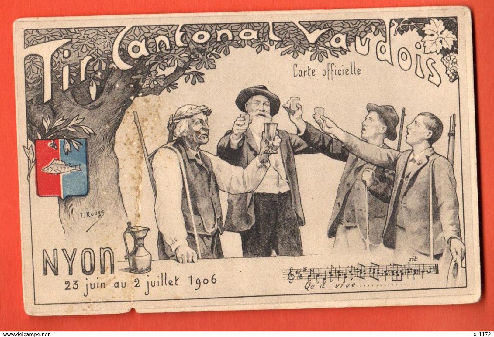 ZPQ-23 RARE Litho  Tir Cantonal Vaudois  Nyon Juillet 1906 Armoiries De Nyon  Carte Tombola NC,petite Encoche - Nyon