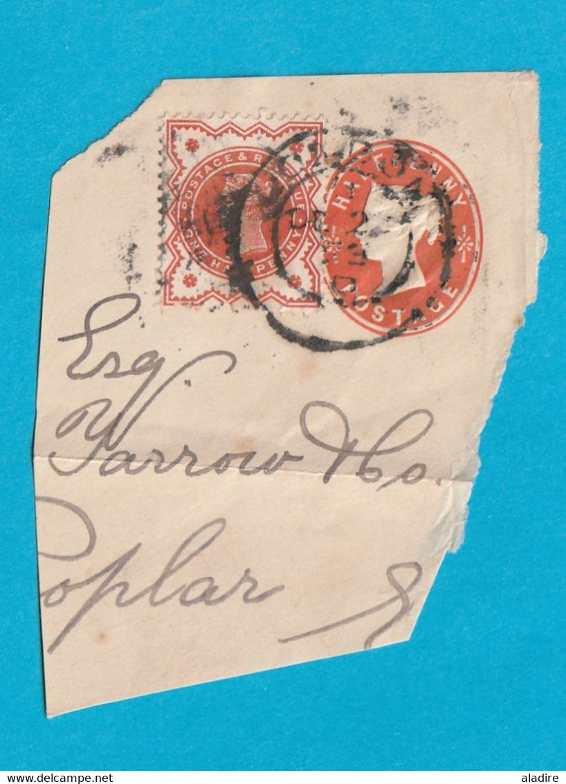 1893 - Half Penny Stamp Stationery Cover Cutting With Additional One Half Penny Stamp - London Franking - Used Stamps