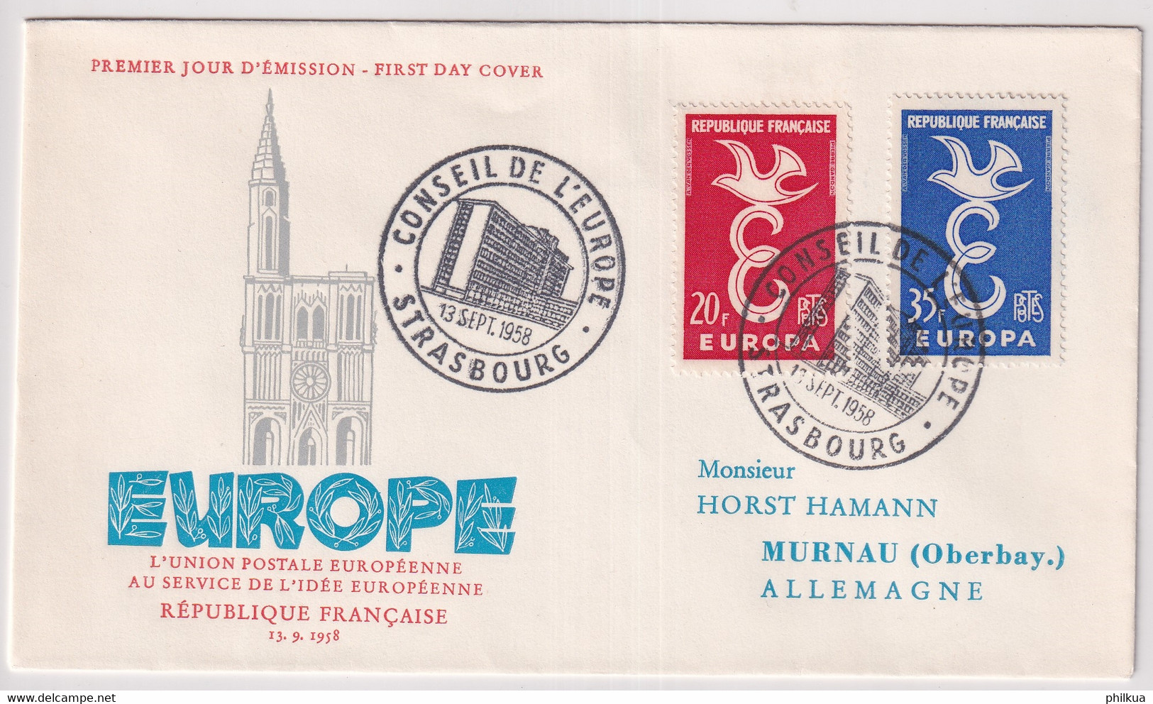 MiNr. 1210 - 1211  Frankreich 1958, 13. Sept. Europa - Illustriertes FDC - 1958