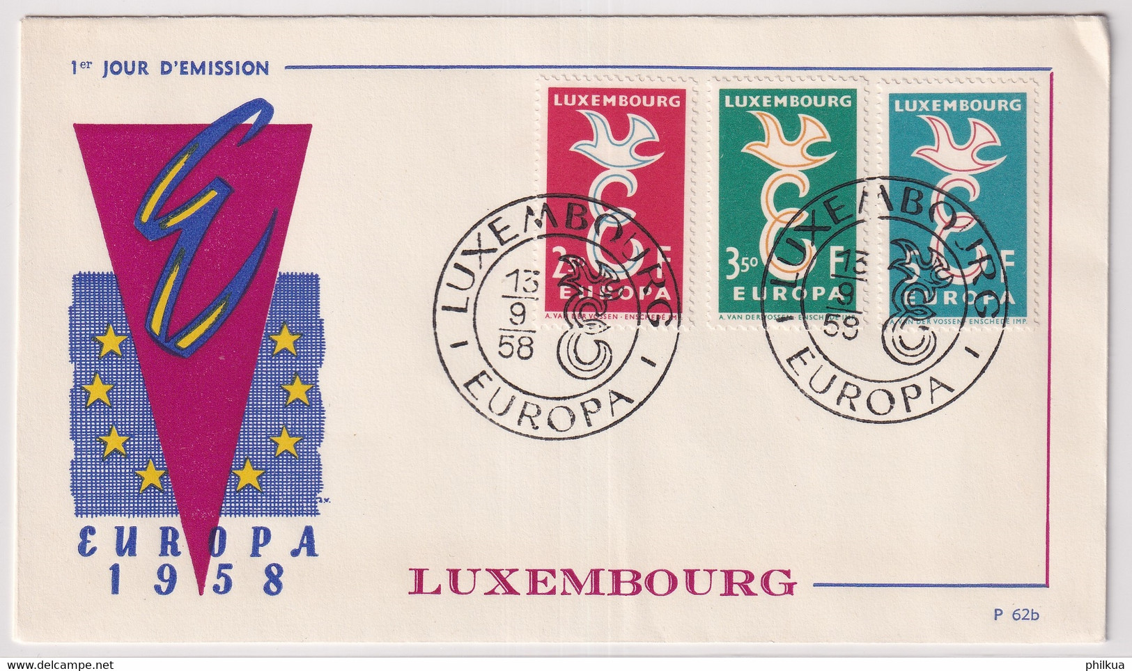 MiNr. 590 - 592  Luxemburg 1958, 13. Sept. Europa - Illustriertes FDC - 1958