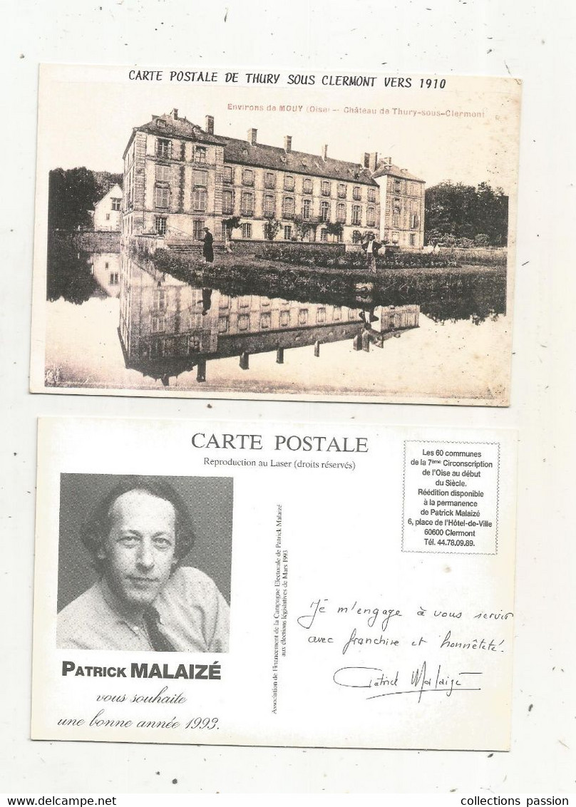 Cp , Publicité , Politique , Patrick MALAIZE, Campagne élections Législatives, 1993, 60 , Château De THURY SOUS CLERMONT - Publicité