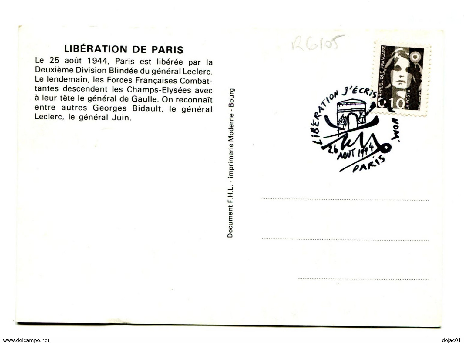 Thème Général De Gaulle - Carte Postale Libération De Paris Avec BT Paris - R 6105 - De Gaulle (General)