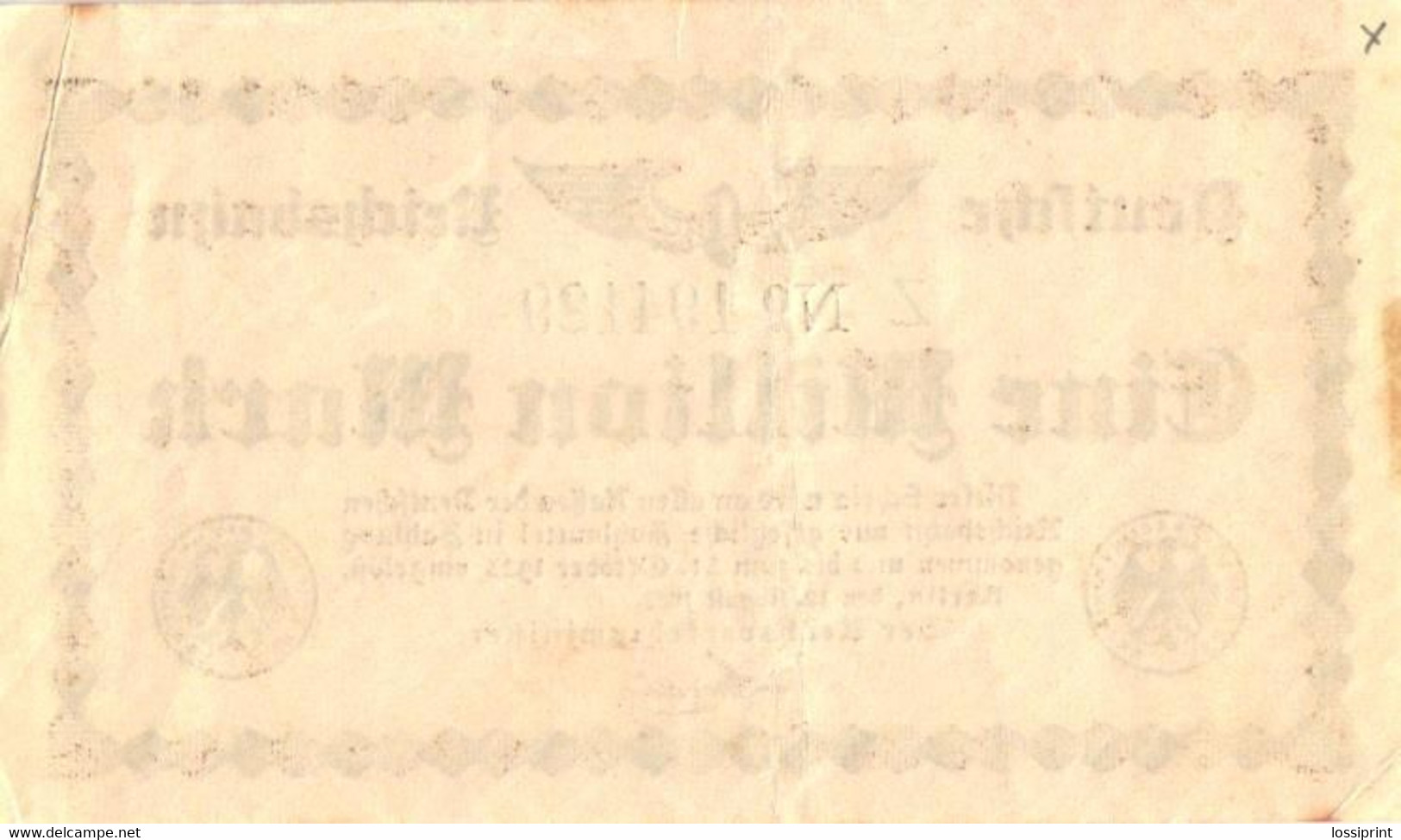 Germany:Deutsche Reichsbahn 1 Million Mark 1923 - Unclassified