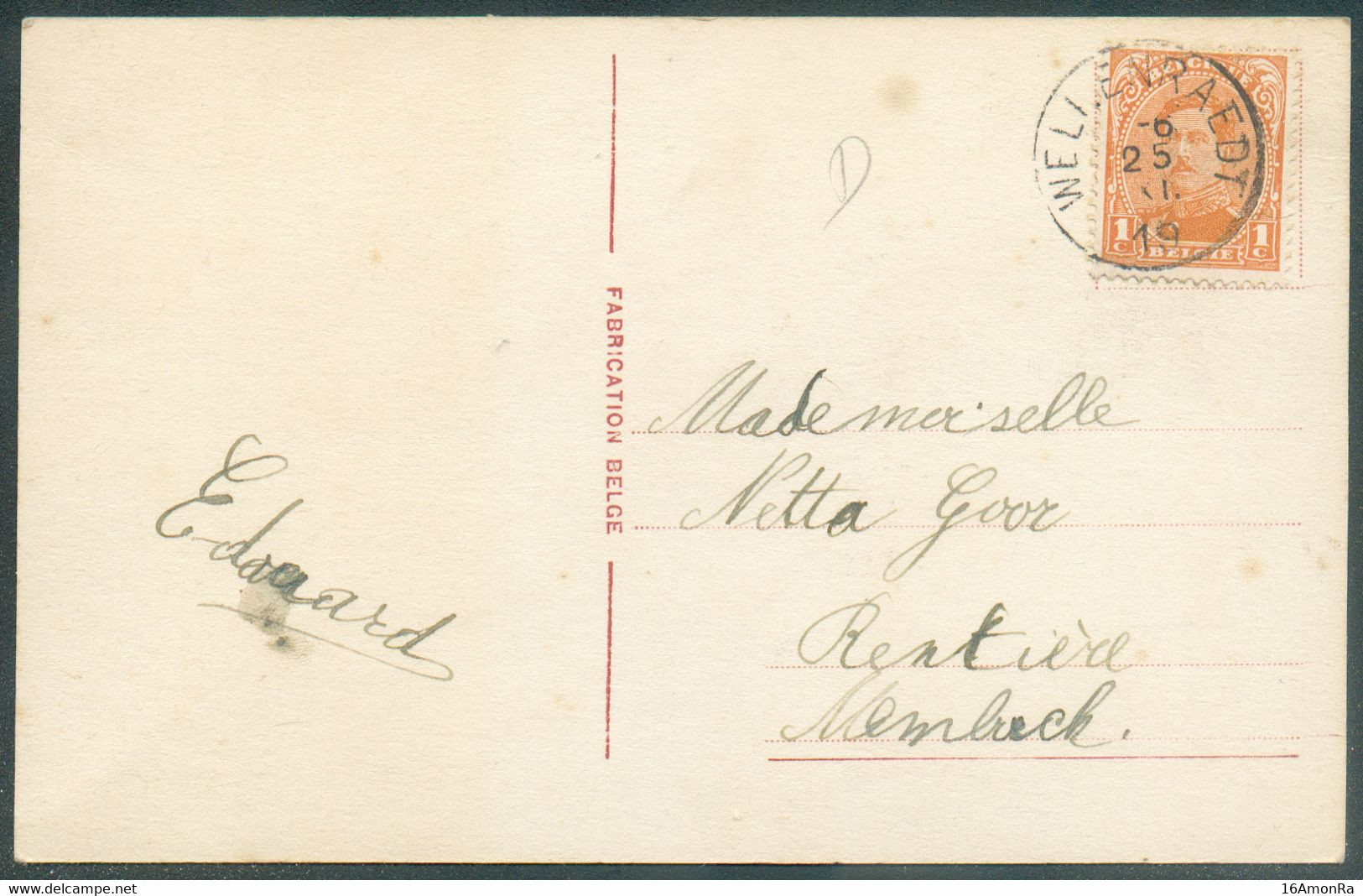 CANTONS DE L'EST - N°135 - 1c.  PELLENS Obl. Sc WELKENRAEDT  Sur C.V. Du 25-XI-1919 Vers Membach  - 18627 - 1912 Pellens