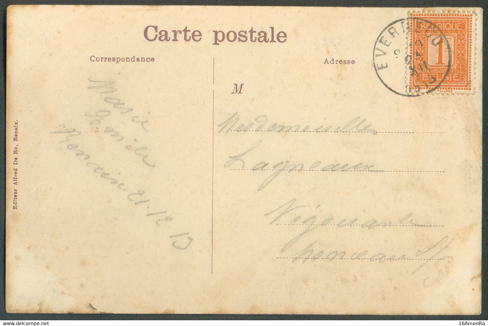 N°108 - 1c. Orange Obl. Sc EVERBECQ Sur CV Du 23-XII-1913 Vers Monceau Sur Sambre - 19446 - 1912 Pellens