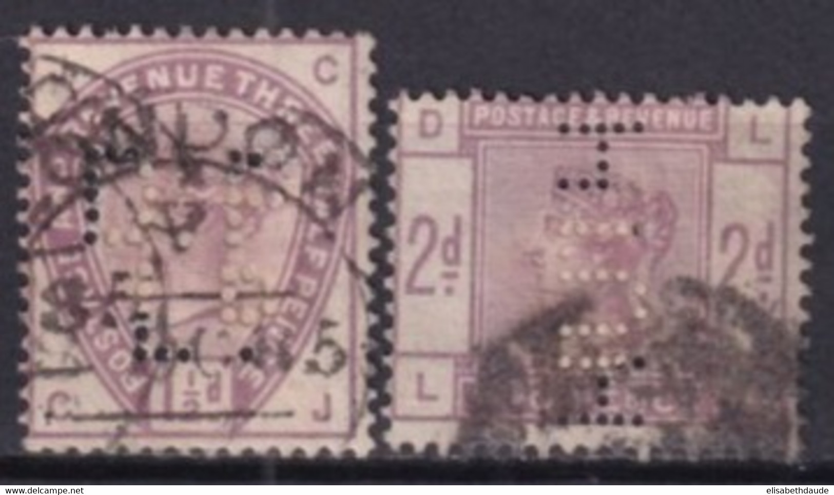 GB - 1883 - YVERT N° 78/79 OBLITERES PERFORES PERFIN - COTE = 90 EUR - Oblitérés