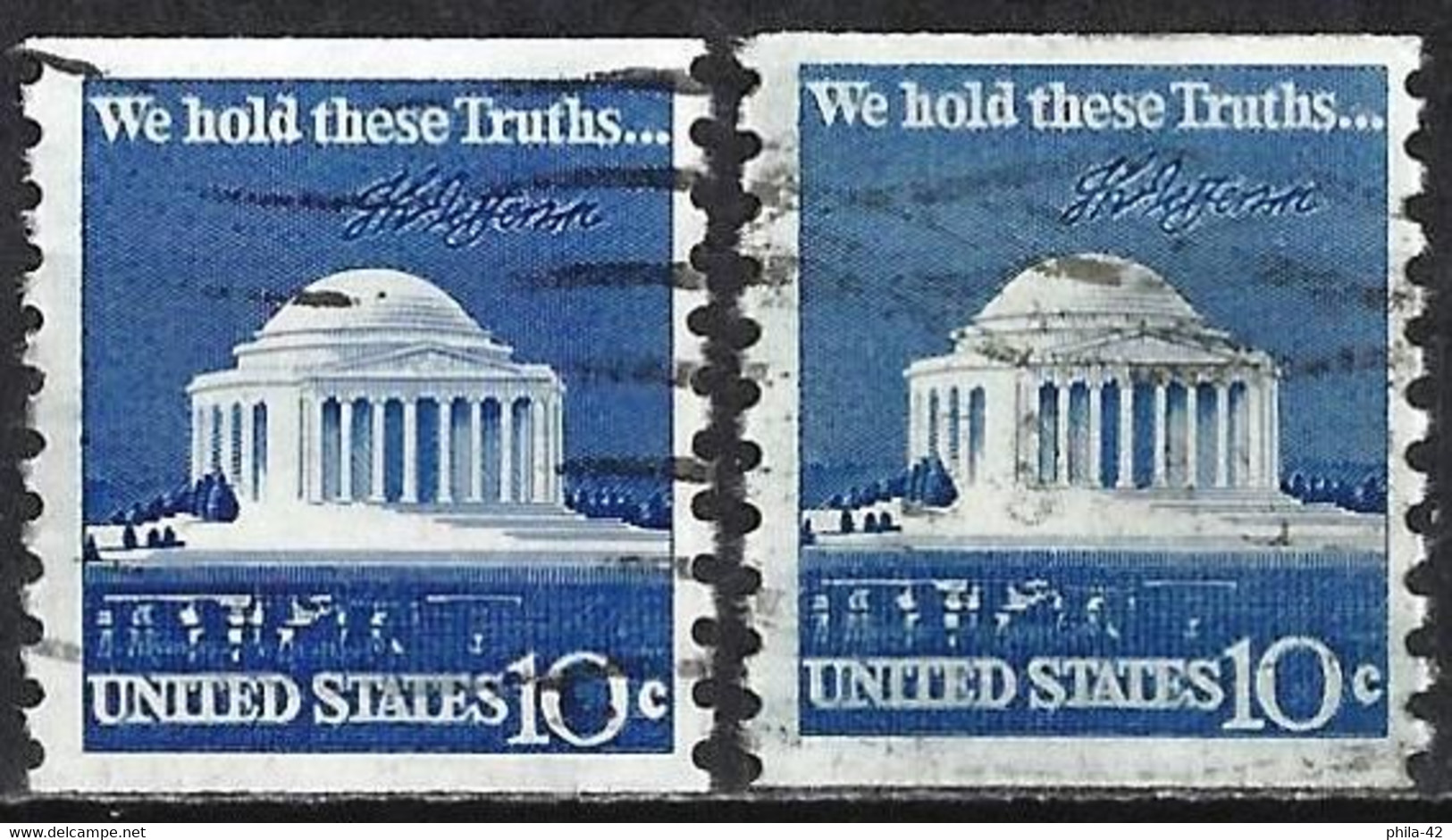 United States 1973 - Mi 1127 YC - YT 1008a ( Jefferson Memorial And Signature ) Two Shades Of Color - Roulettes