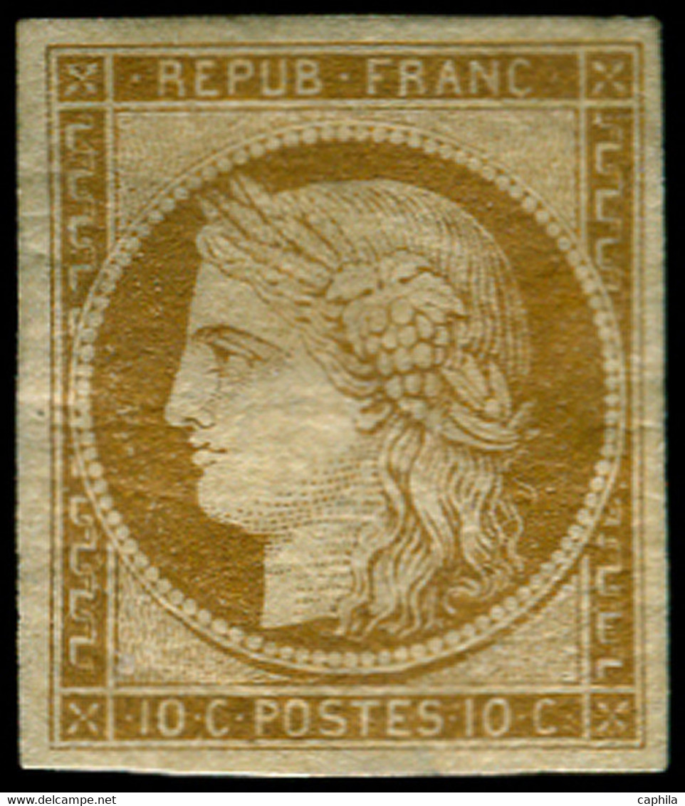 * FRANCE - Poste - 1, Belles Marges, Signé + Certificat Calves: 10c. Bistre S. Jaune - 1849-1850 Ceres