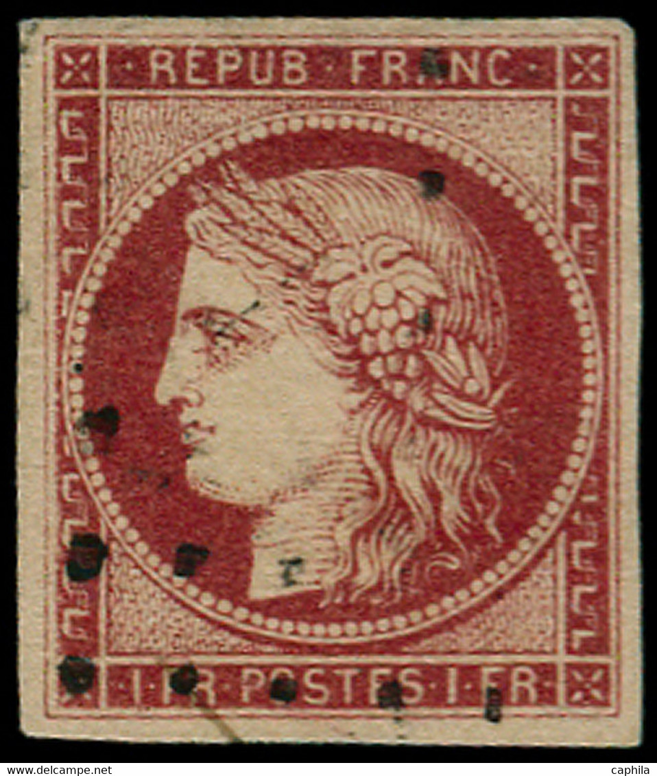 O FRANCE - Poste - 6, Carmin Vif, Signé + Certificat Brun: 1f. Cérès - 1849-1850 Cérès