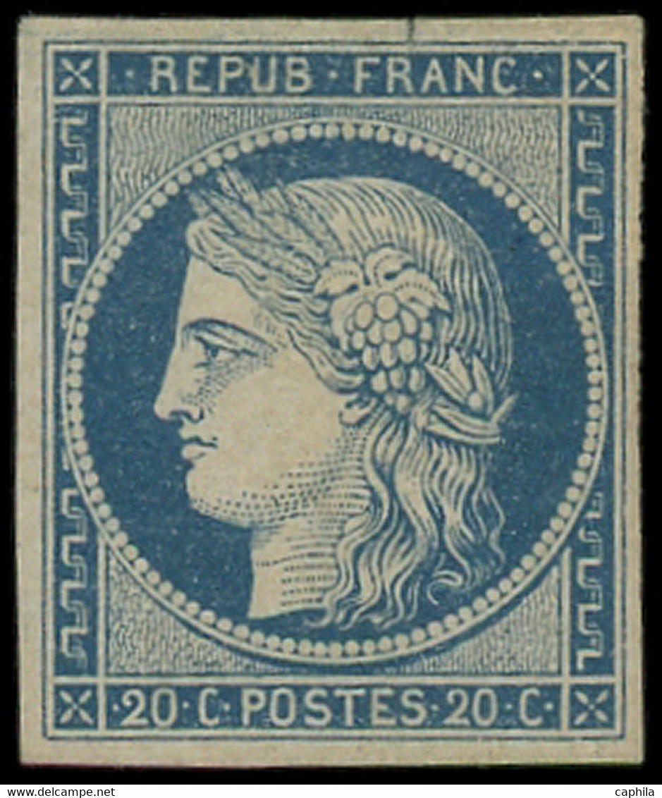 (*) FRANCE - Poste - 8, Non émis, Signé + Certificat Scheller (petite Fente En Marge Supérieure): 20c. Bleu Sur Jaunâtre - 1849-1850 Ceres