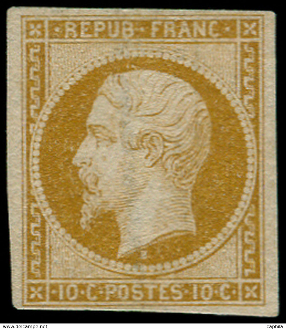 (*) FRANCE - Poste - 9, Marges Intactes, Signé + Certificat Calves: 10c. Bistre S. Jaune - 1852 Louis-Napoléon